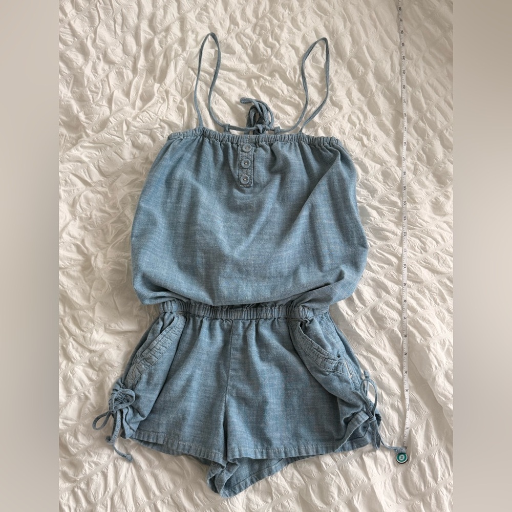 Vintage Hollister Faux-Denim Mini Short Boysuit with Buttons & Pocket Details
